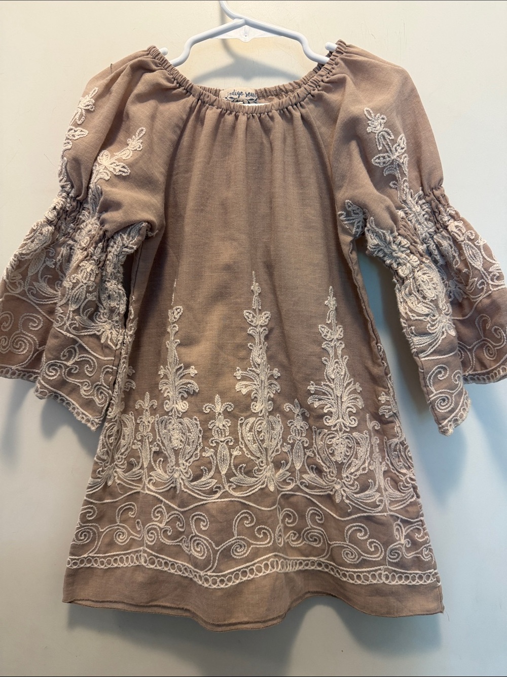 Indigo Soul Taupe Dress with Ivory Embroidery